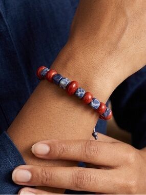 Sodalite and Red Coral Stretch Bracelet Size 6